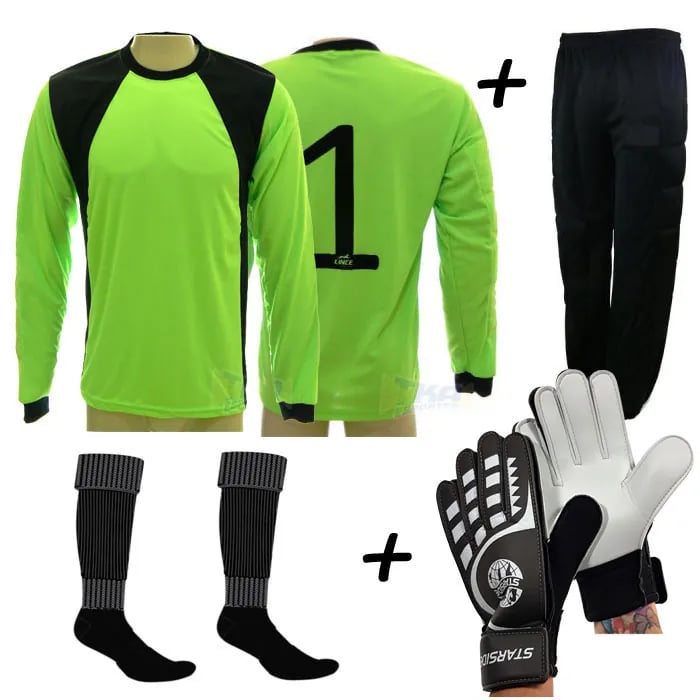 Conjunto 1Camisa 1Calca 1Meia 1Luva Goleiro vrd popular