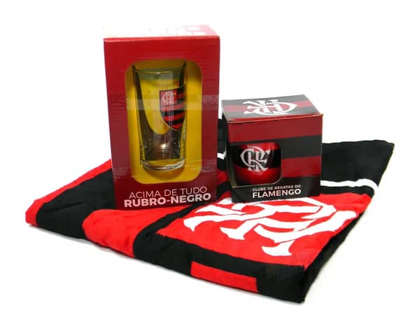 Kit Presente Torcedor FLAMENGO RJ 3x1 1toalha 1Caneca 1copo Longo