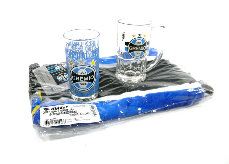 Kit Presente Torcedor Gremio RS 3x1 toalha Caneca 340ml e Copo