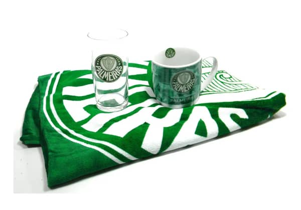 Kit Presente Torcedor PALMEIRAS SP 3x1 toalha Caneca 300ml e Copo Longo