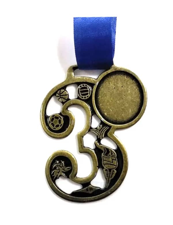 Medalha 75mm Numeral 3 Bronze pacote c/ 5 Unidades