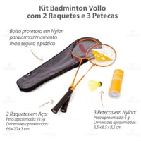 Kit Badminton Vollo 2 raquetes c/ 3 petecas Strong
